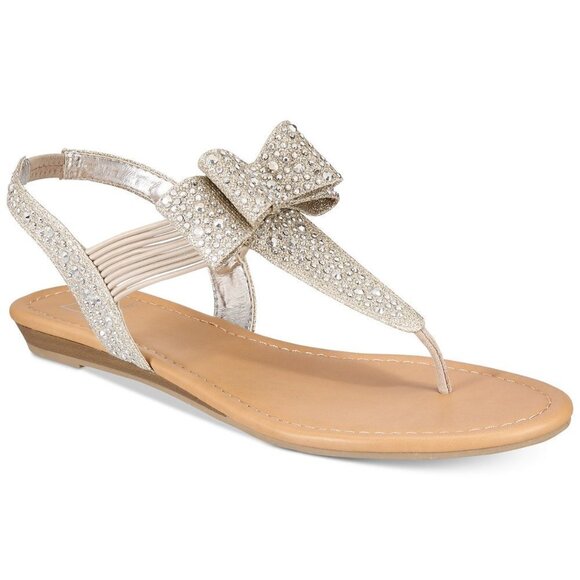 Material Girl Shoes - W171 Silver Shayleen Flat Thong Sandals - 5.5 M
